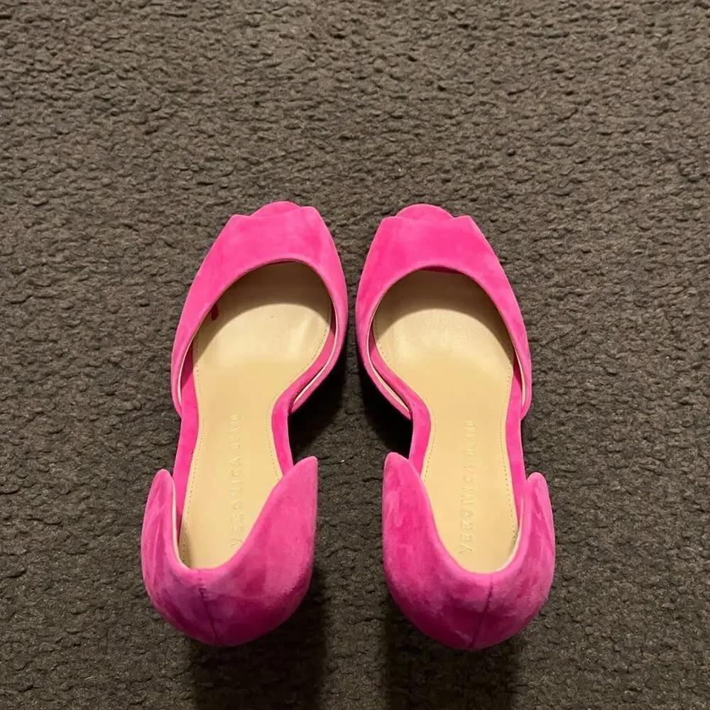 Veronica Beard Gator Suede Peep Toe Pump Heels In Pink - Picture 4 of 11
